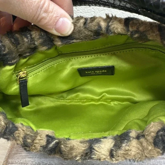 $105 🌙 Kate Spade Faux Fur Baguette Style Vintage Handbag Leopard Print - Picture 5 of 5
